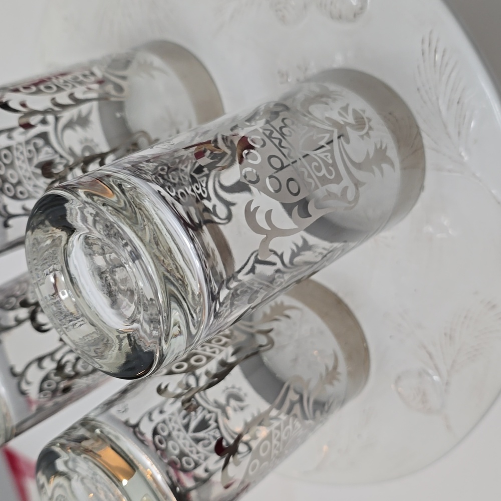 Vintage MCM Set Of 4 Kimiko Silver Knight Shield Highball Glasses Barware - Picture 10 of 16